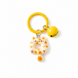 1 Cute Donut‑Cat Keychain with Bell Charm, Spring Snap Bag Pendant