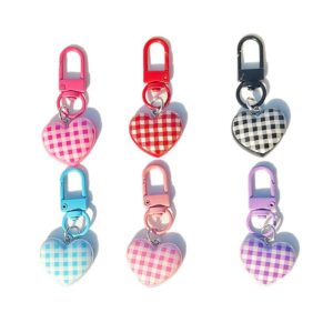 O1CN010dRGHV2GmAH59ZbzF_!!2216064159057-0-cib Plaid Pattern Heart Keychain, Macaron‑Color Bag Charm Accessory