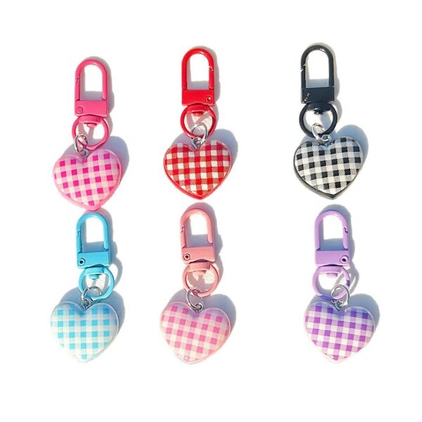 O1CN010dRGHV2GmAH59ZbzF_!!2216064159057-0-cib Plaid Pattern Heart Keychain, Macaron‑Color Bag Charm Accessory