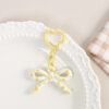 Cute Patterned Bow Keychain, Heart‑Shaped Spring Snap Bag Charm