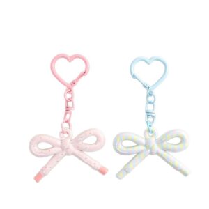 O1CN01Lk10aM2CsnWmERz7M_!!2218120838530-0-cib Cute Patterned Bow Keychain, Heart‑Shaped Spring Snap Bag Charm