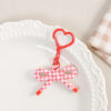Cute Patterned Bow Keychain, Heart‑Shaped Spring Snap Bag Charm