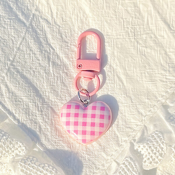 O1CN01rM1HkZ2GmAH5HftV0_!!2216064159057-0-cib Plaid Pattern Heart Keychain, Macaron‑Color Bag Charm Accessory